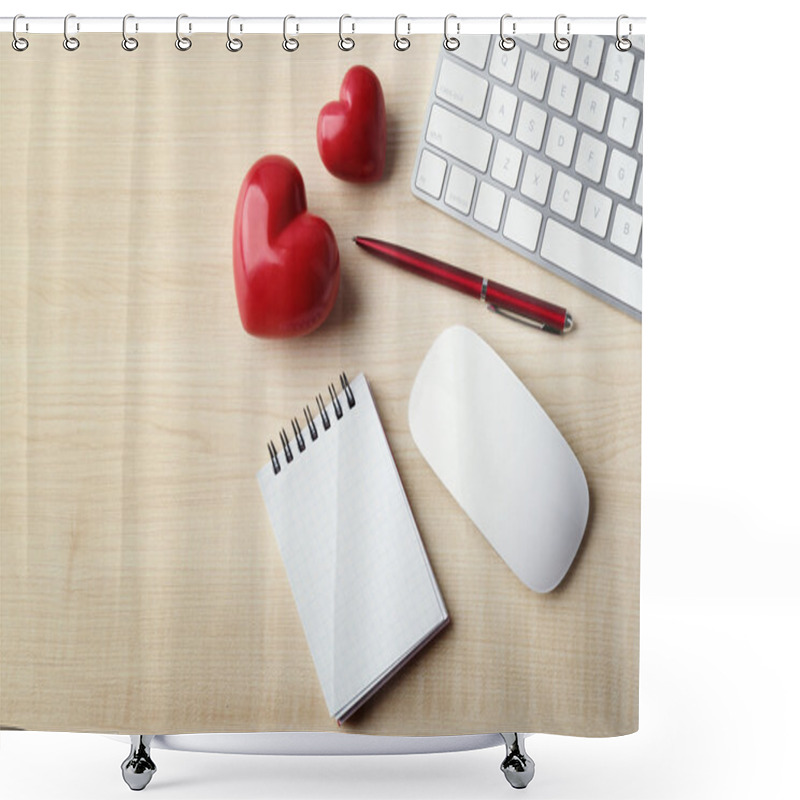 Personality  Computer Peripherals With Red Hearts, Pen And Notebook  Shower Curtains