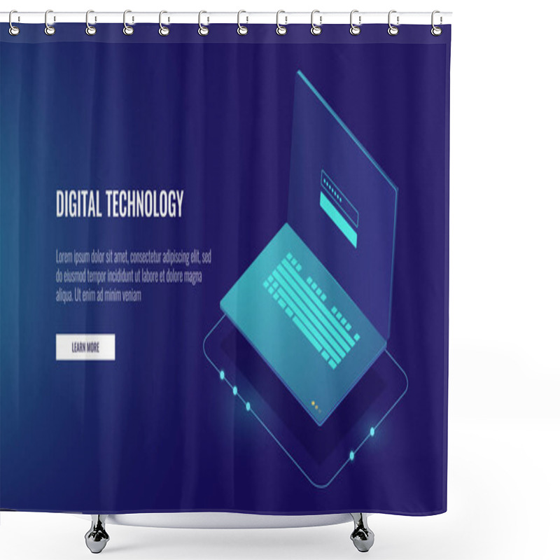 Personality  Vector Illustration Design Of Open Laptop With Authorization Form On Screen, Personal Data Protection And Processing, Information Storage Protocol Isometric Shower Curtains