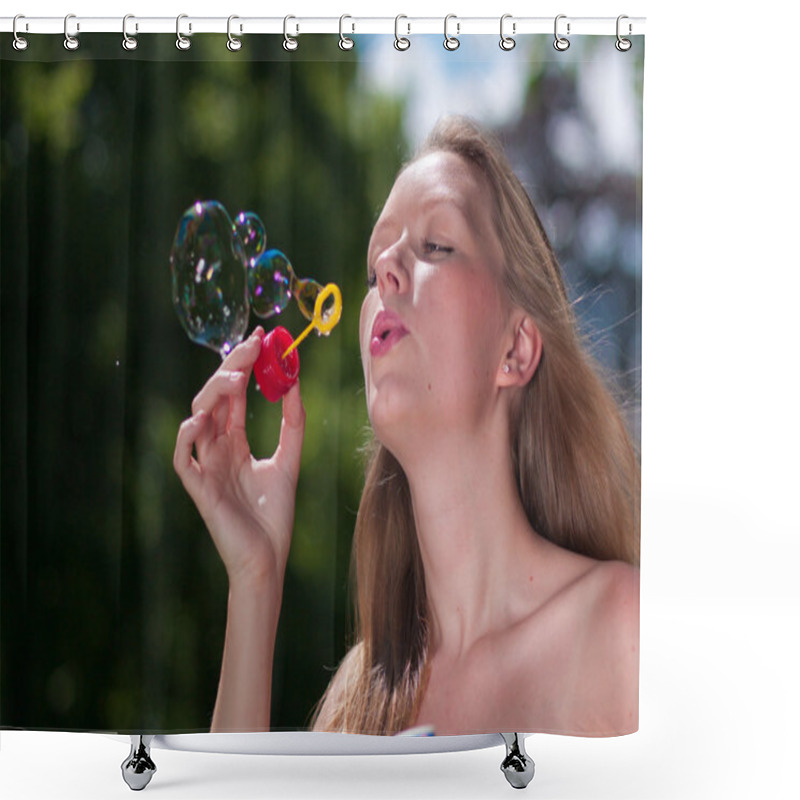 Personality  Woman Blowing Bubbles Shower Curtains