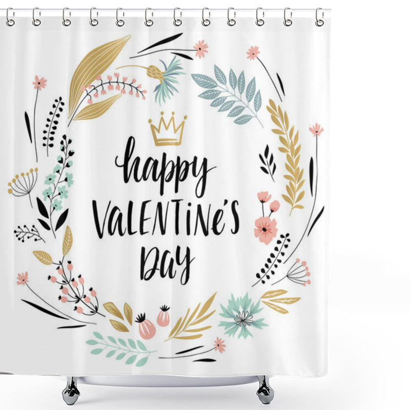 Personality  Valentine`s Day Callygraphic Wreath - Hand Drawn Shower Curtains