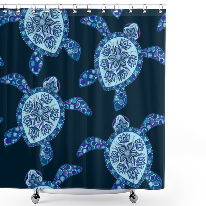 Personality  Seamless Pattern With Turtles.  Indian Mehndi Style Shower Curtains