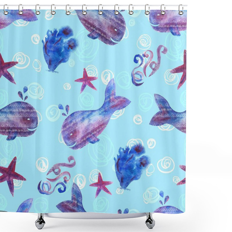 Personality  Seamless Pattern With Sea Creatures. Shower Curtains