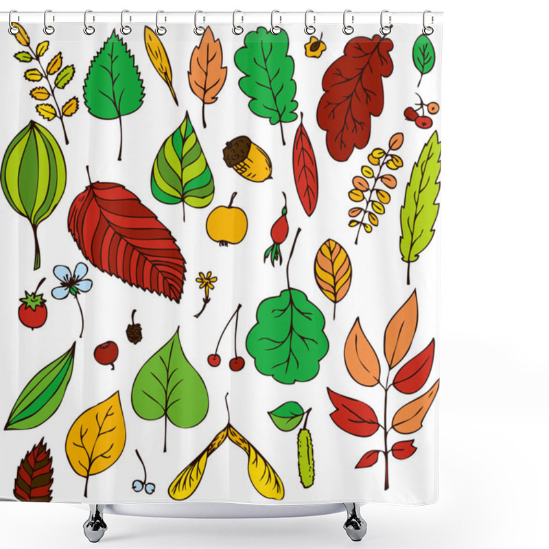 Personality  Vector Set Of Leaves Shower Curtains