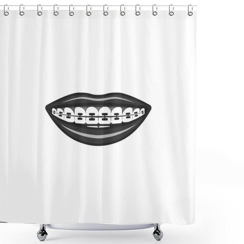 Personality  Dental Braces Dental Illustration In Black And White, Human Smile With A Device For Leveling The Bite Shower Curtains