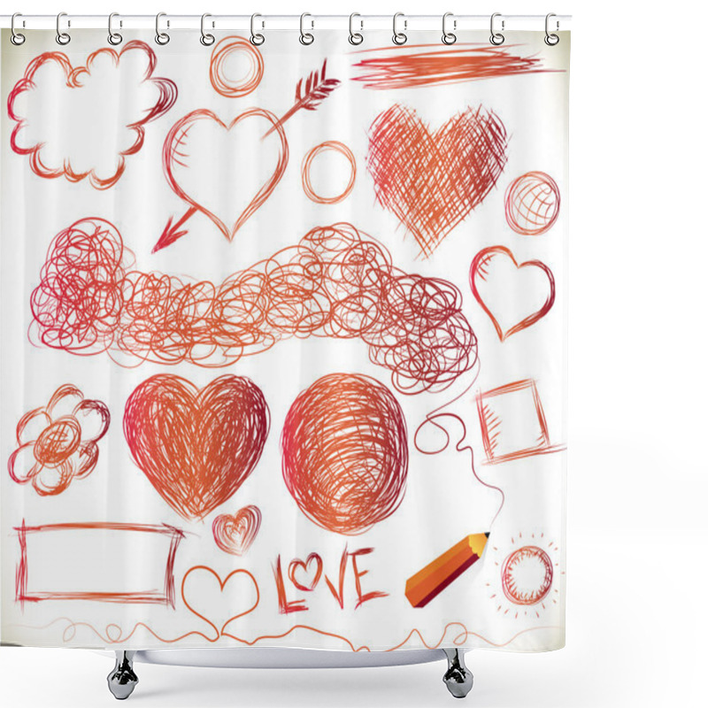 Personality  Handdrawn Hearts Shower Curtains