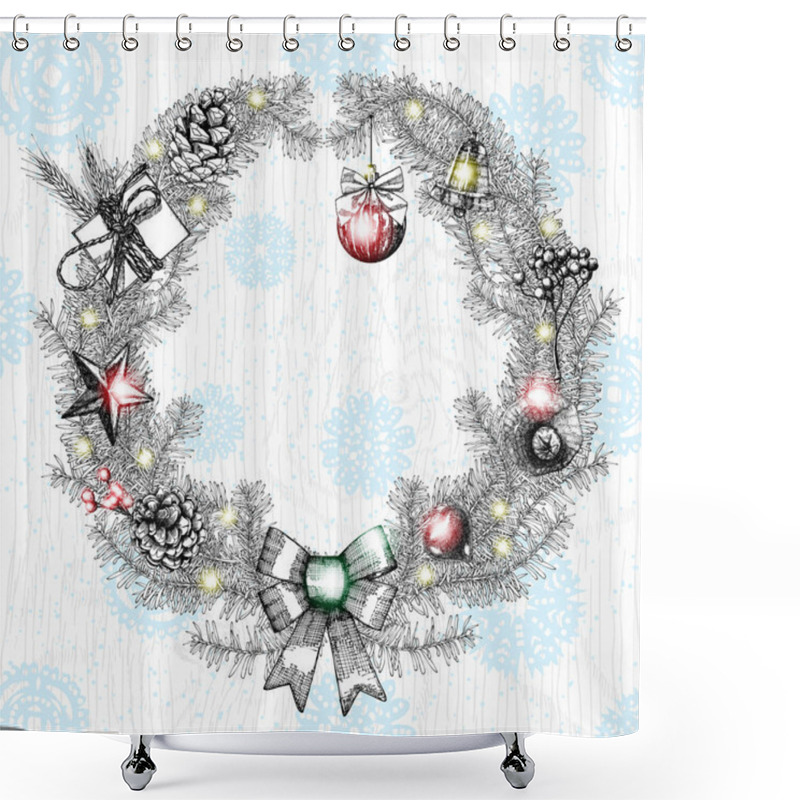 Personality  Christmas Wreath Frame Shower Curtains