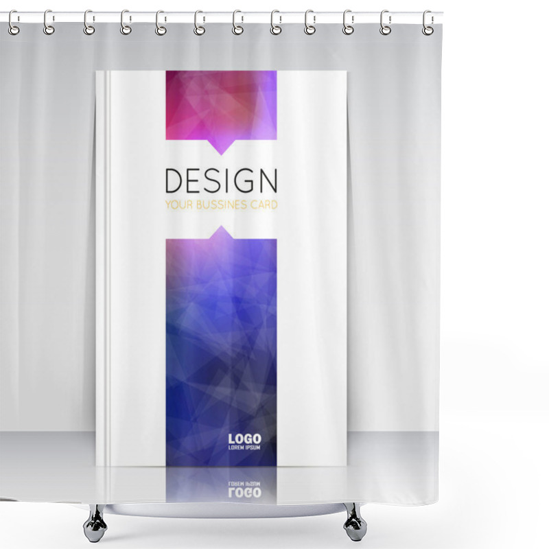 Personality  Abstract Composition. Blue, Purple Polygonal Texture. Triangle Part Trademark Construction. Lines Plexus Section. White Brochure Title Sheet. Creative Figure Icon Surface. Banner Form. Flyer Font. Shower Curtains