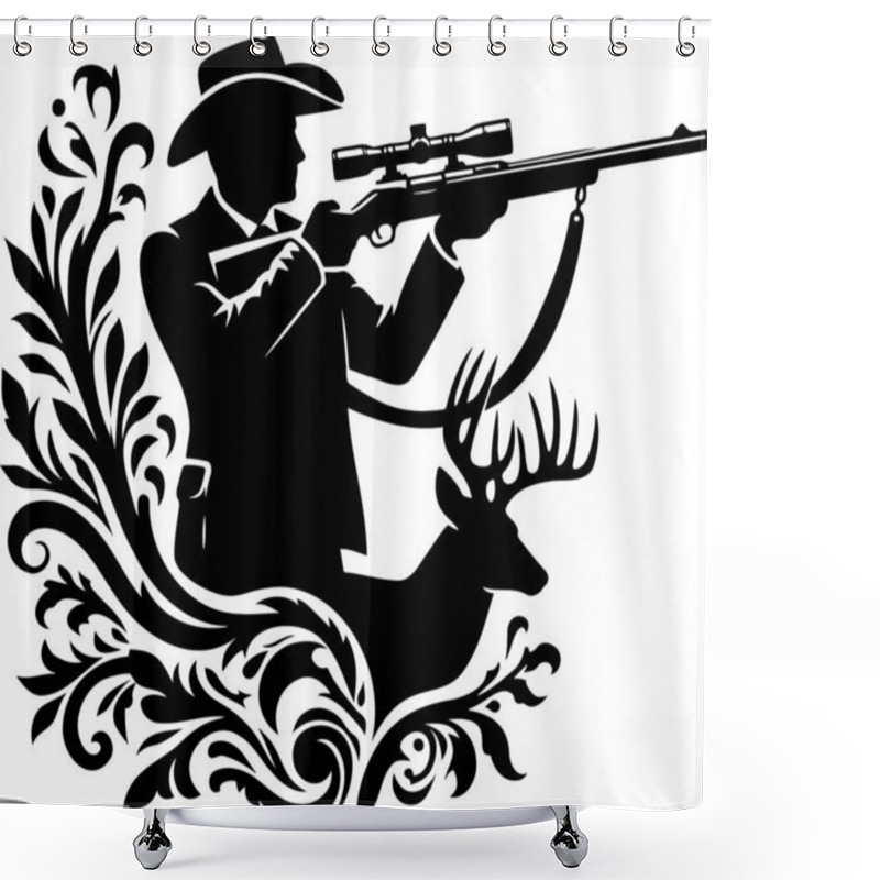 Personality  Decorative Hunter Stencil With Rifle And Scope Detail Shower Curtains