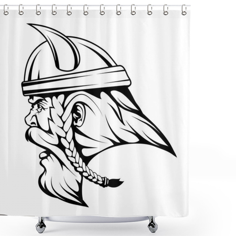 Personality  Head Viking Warrior In Combat Helmet, Viking Warrior Face Drawing Sketch, Viking Logo In Black And White, Vector Graphics To Design Shower Curtains