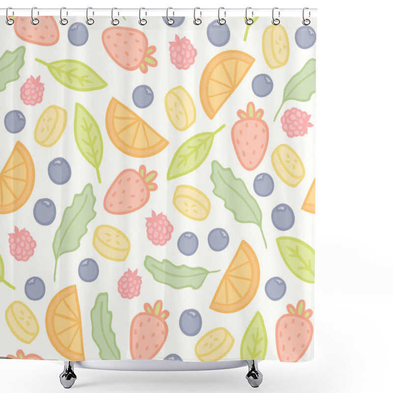 Personality  Doodle Fruits And Berries Seamless Pattern Shower Curtains