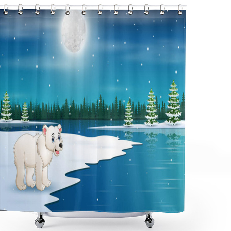 Personality  Cute Polar Bear In The Winter Background Shower Curtains