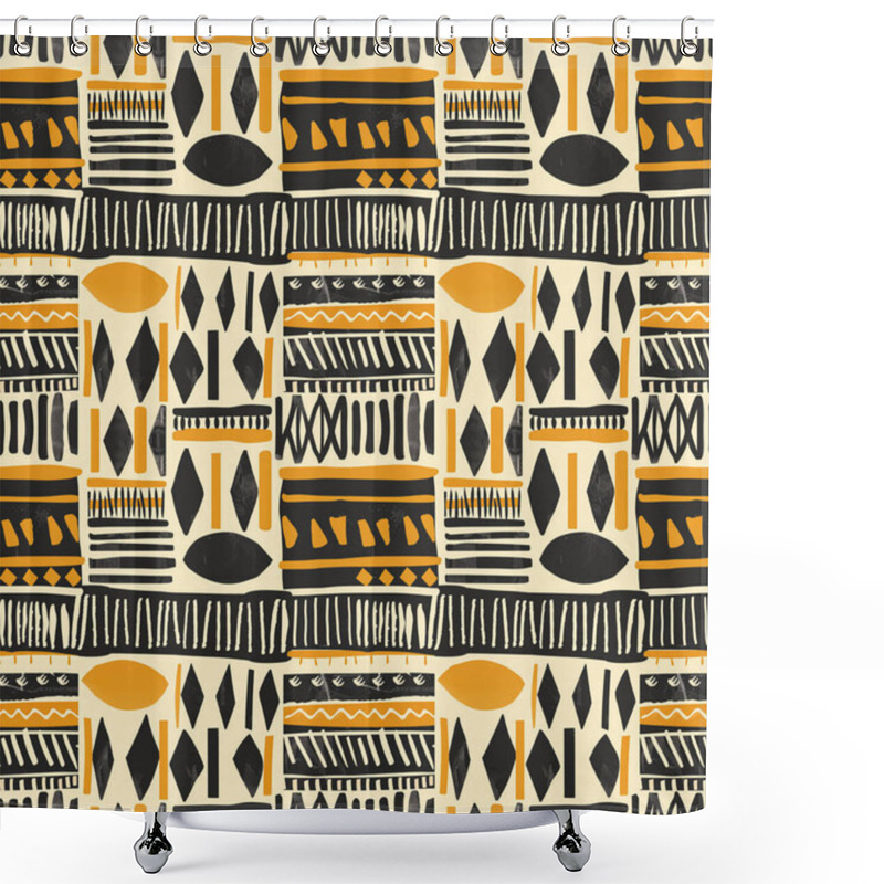 Personality  The Seamless Pattern Background Is Inspired By African Tribal Patterns, Intricate Geometric Shapes, And Tribal Symbols. Shower Curtains