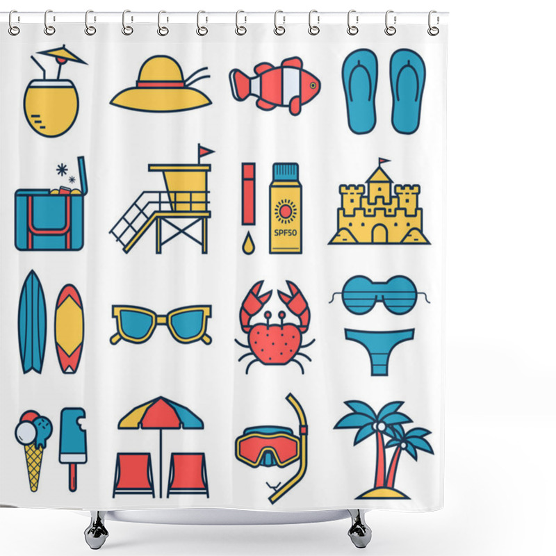 Personality  Summer Beach Icons Shower Curtains