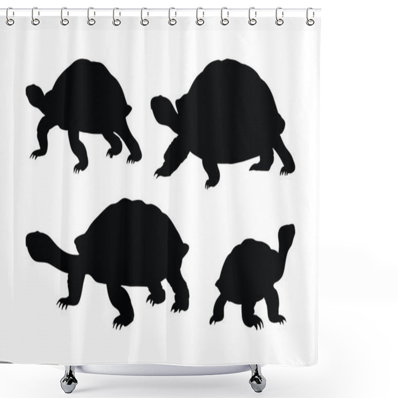 Personality  Beautiful Tortoise Walking And Standing In Different Positions. Wild Tortoises Walking, Silhouettes On A White Background. Turtle Full Body Silhouette Collection. Wild Tortoise Silhouette Bundle. Shower Curtains