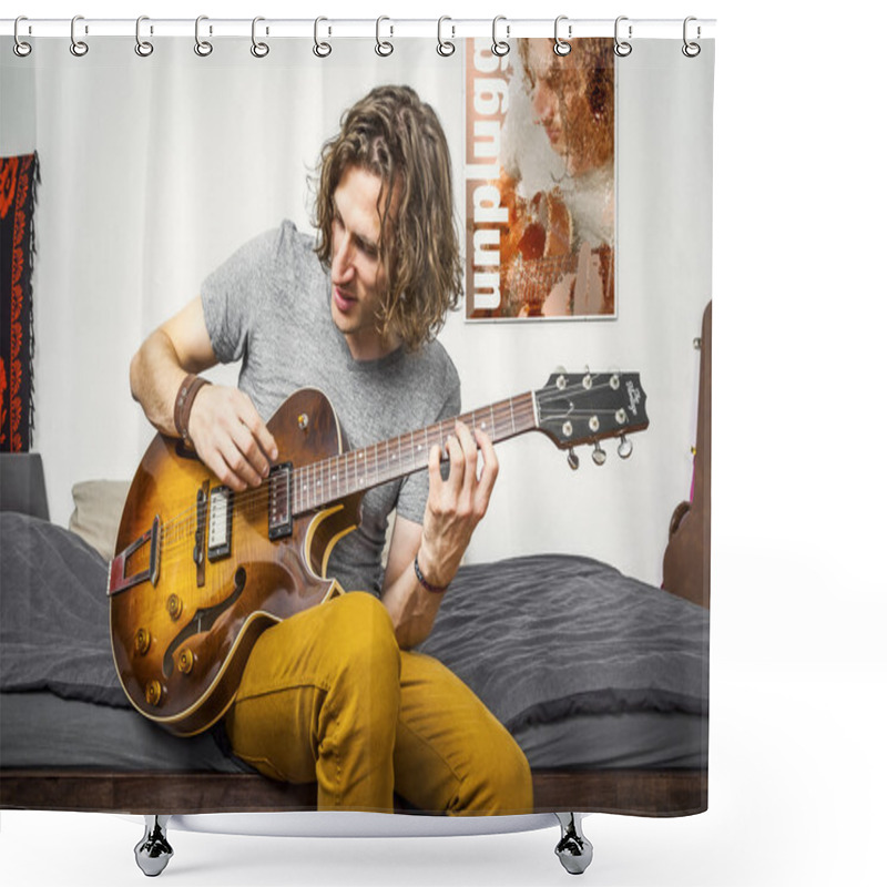 Personality  Guitar Player Shower Curtains