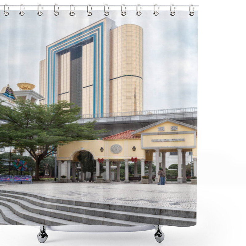 Personality  Villa Da Taipa Entrance With Tall Building In Background Shower Curtains