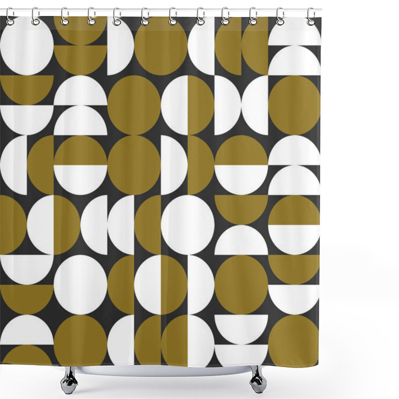 Personality  Bauhaus Abstract Pattern In Swiss Style. Retro Geometric Background With Circles. Seamless Pattern With Geometric Shapes Shower Curtains