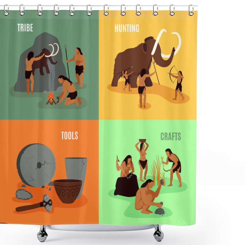 Personality  Prehistoric Stone Age 2x2 Images Shower Curtains