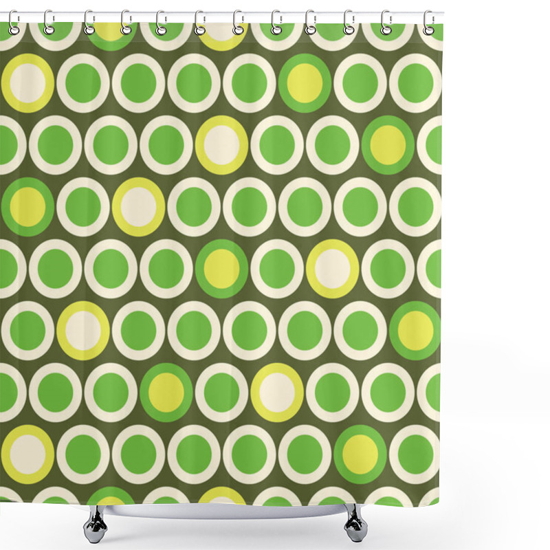 Personality  Retro Mod Vector Seamless Polka Dot Pattern In Green, Acid Yellow On Beige Background. Stylish Graphic Abstratc Print Shower Curtains