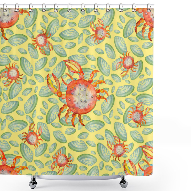 Personality  Watercolor Seamless Pattern With Sea Crabs. Summer Exotic Animal Print. Can Be Used For Any Kind Of Design. Shower Curtains