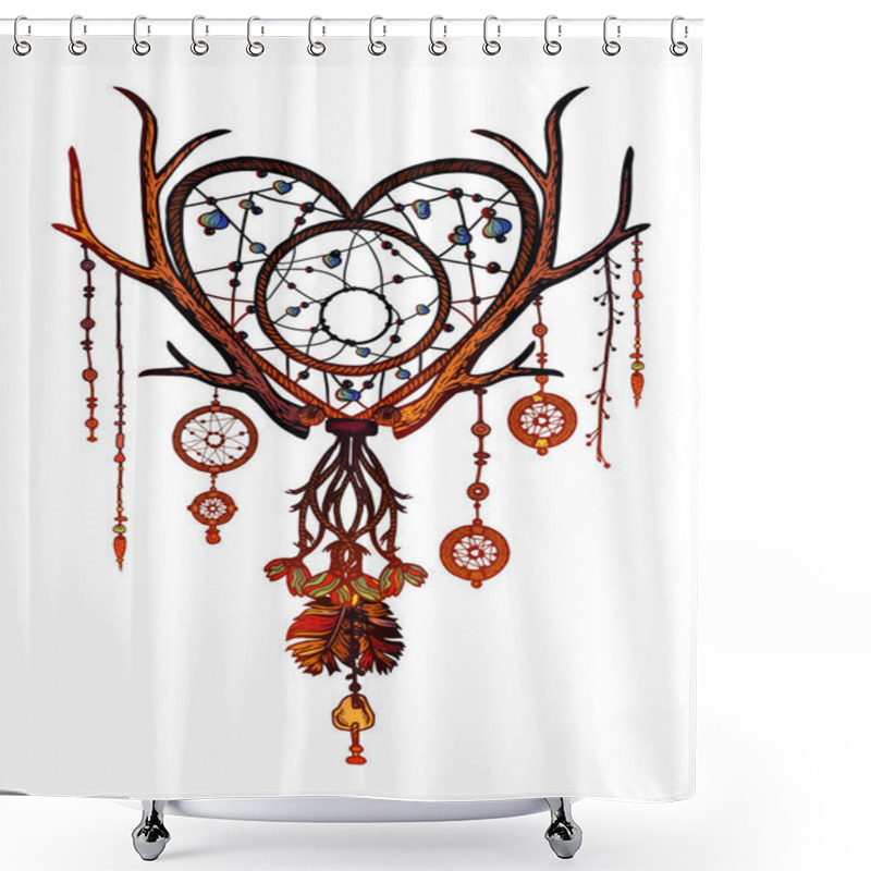 Personality  Hand Drawn Ornate Dreamcatcher With Gemstones. Shower Curtains