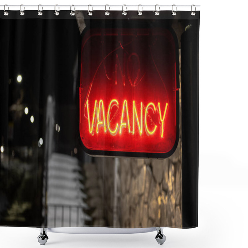 Personality  Vacancy Sign Of A Hotel At Night Shower Curtains