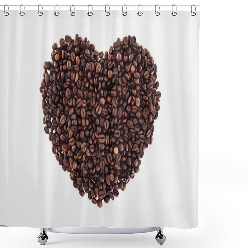 Personality  Close-up View Of Heart Made From Roasted Coffee Beans Isolated On White  Shower Curtains