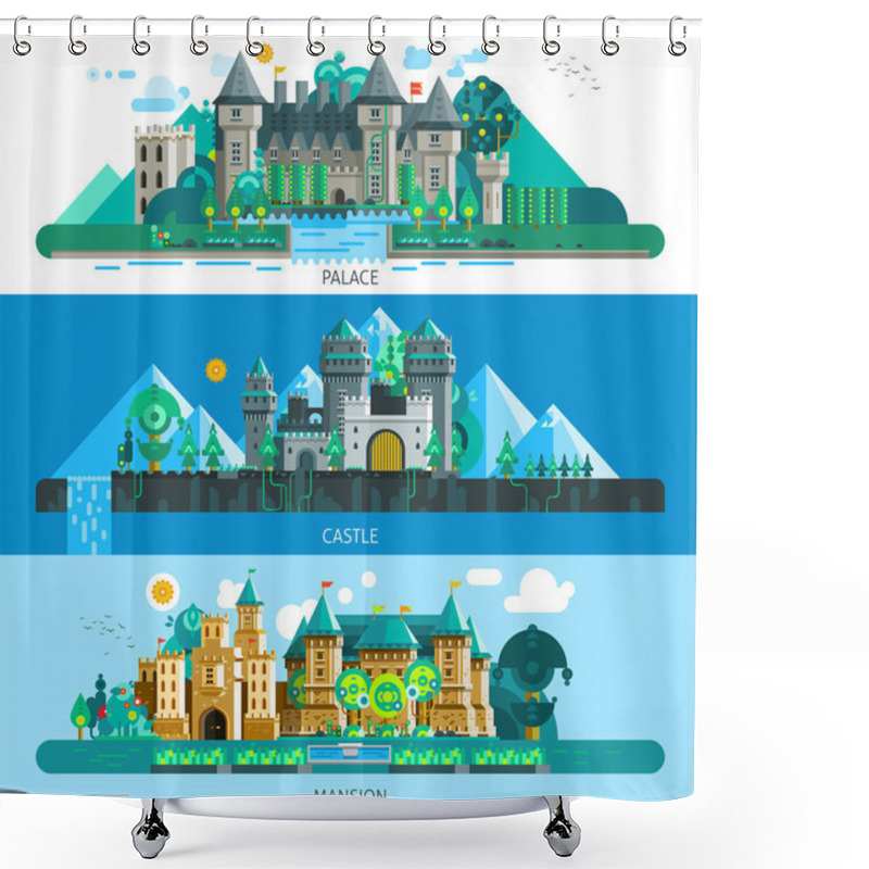 Personality  Antique Castles Horizontal Banners Shower Curtains