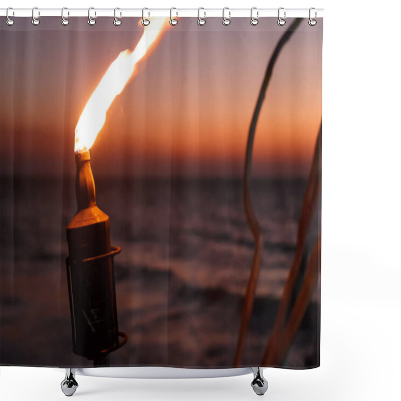 Personality  Bottle Torch On The Ocean At Sunset Shower Curtains