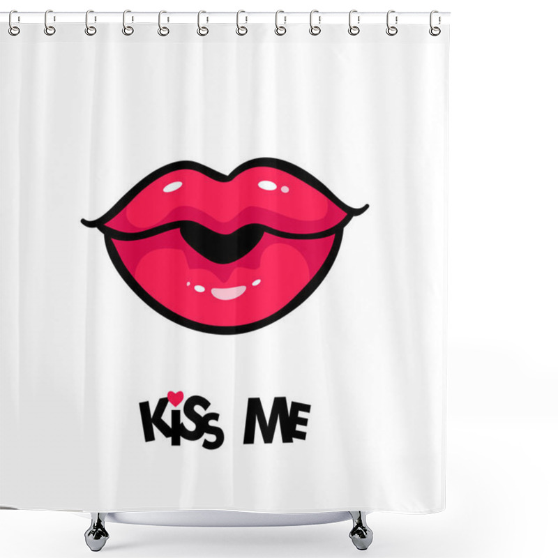 Personality  Sexy Female Mouth In Form Of Kiss And Kiss Me Lettering. Vector Comic Illustration In Pop Art Retro Style Isolated On White Background. Shower Curtains