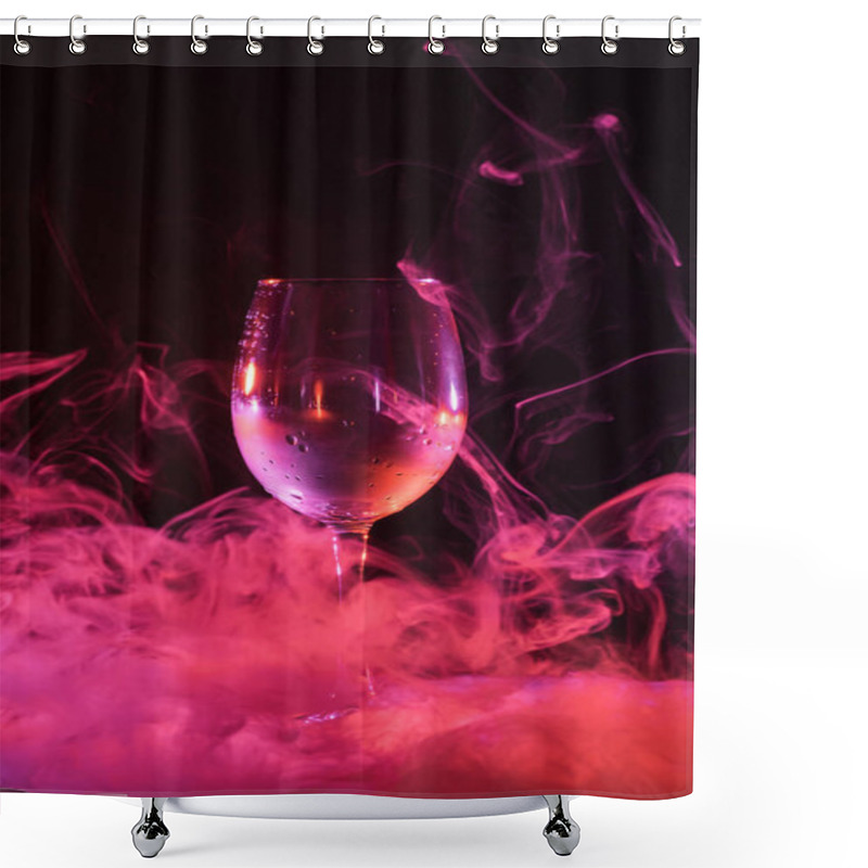 Personality  Empty Glass With Pink Smoky Swirls Around On Black Background Shower Curtains