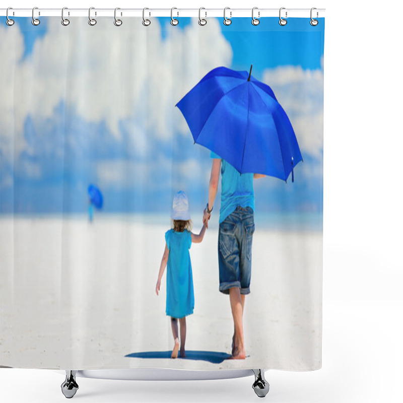 Personality  Father And Daughter Walking At Beach Shower Curtains