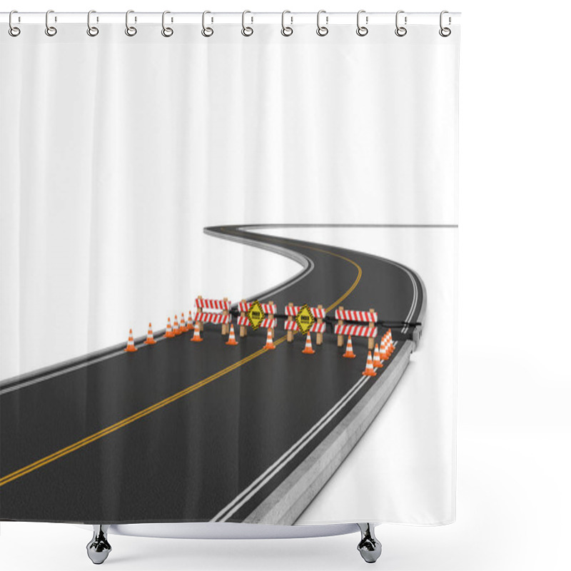 Personality  Rendering Of Road Closed With Barriers, Traffic Cones And Caution Signs Due To Roadworks Diversion. Shower Curtains