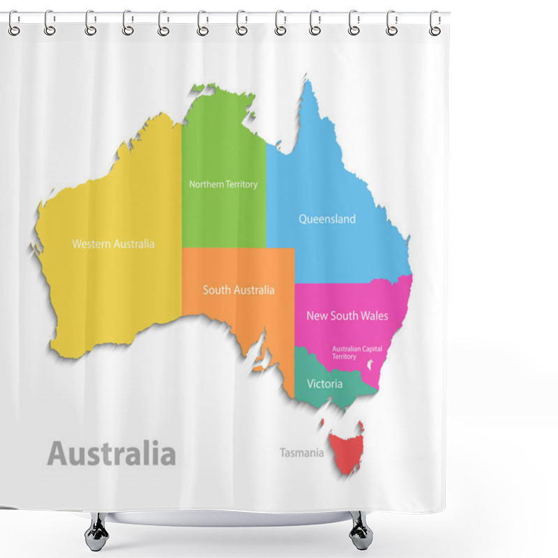 Personality  Australia Map, New Political Detailed Map, Separate Individual States, With State Names, Isolated On White Background 3D Vector Shower Curtains