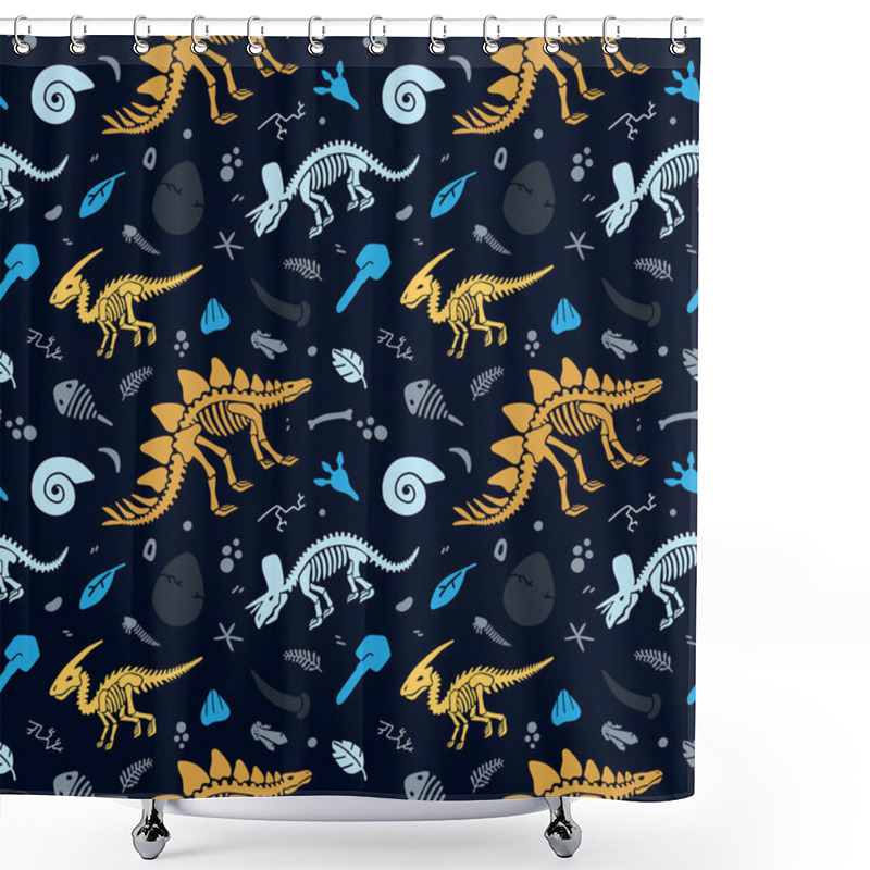 Personality  Dinosaur Skeletons And Fossils. Vector Seamless Pattern.  Shower Curtains