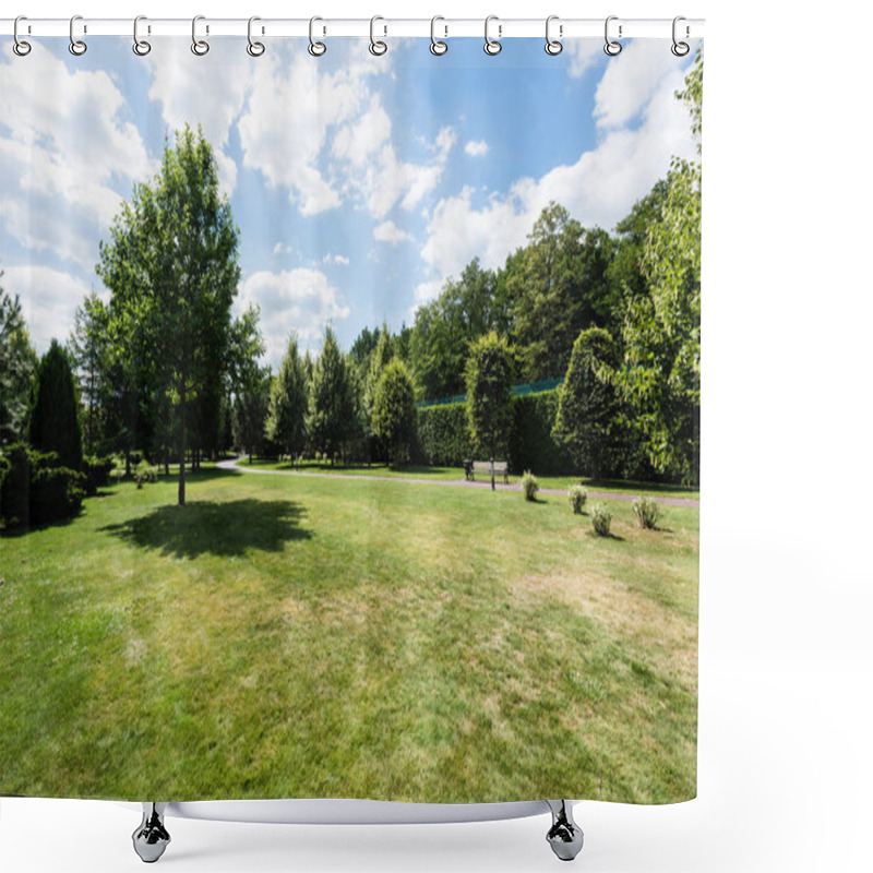 Personality  Shadows On Grass Near Green Trees And Small Bushes In Park  Shower Curtains