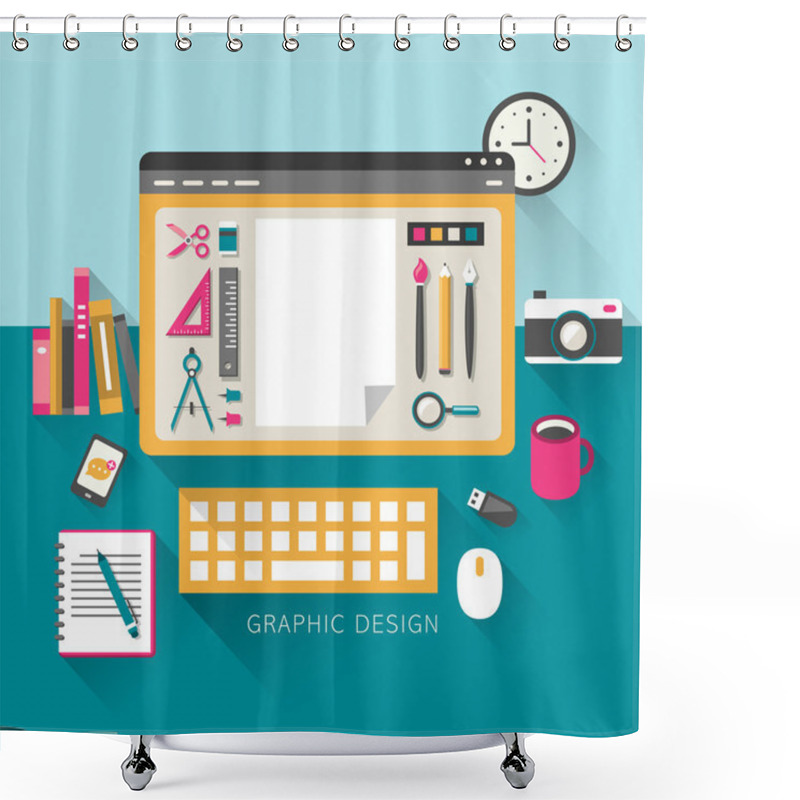 Personality  Flat Design Concept Of Graphic Design Shower Curtains