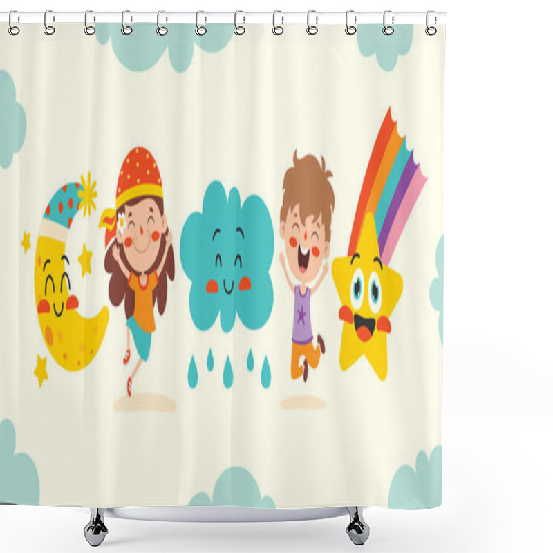 Personality  Cute Cartoon Weather Characters Posing Shower Curtains