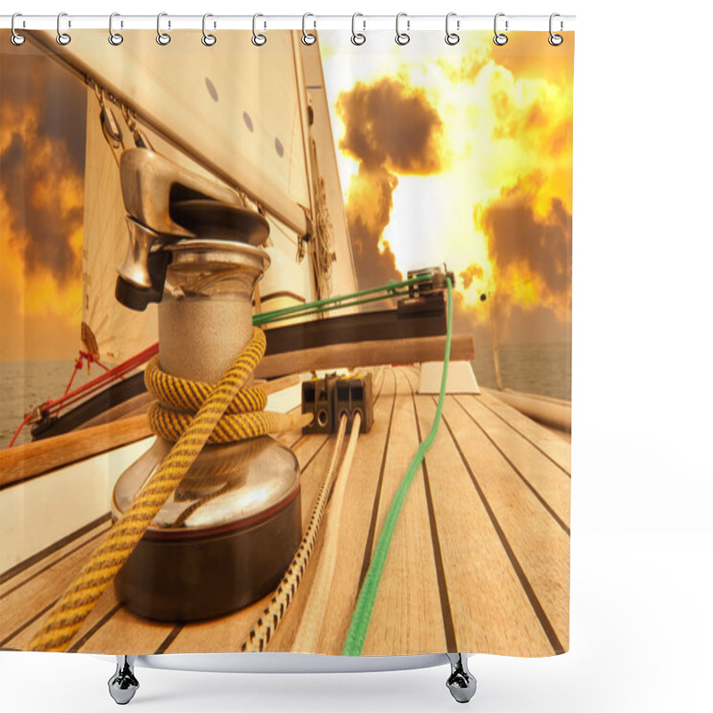 Personality  Winch With Rope On Sailing Boat In The Sea Shower Curtains