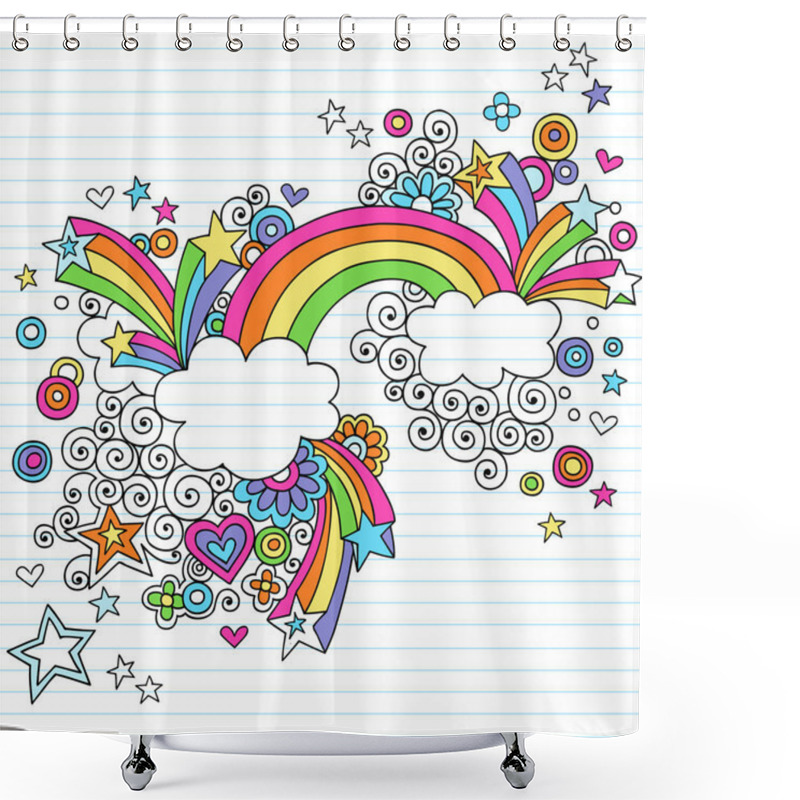 Personality  Hand-Drawn Psychedelic Rainbow, Clouds, And Stars Notebook Doodle Shower Curtains