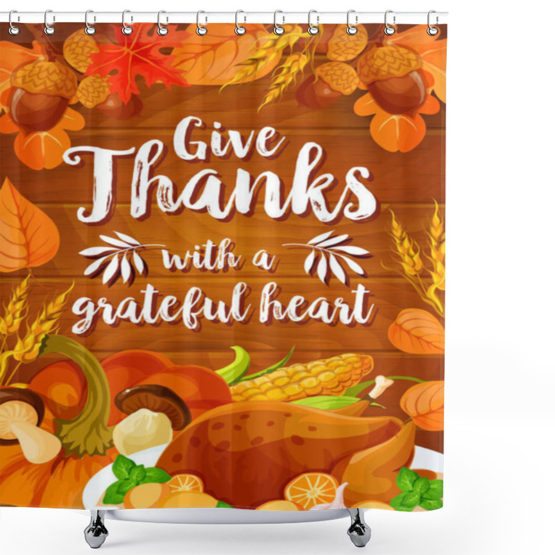 Personality  Thanksgiving Day Dinner Banner On Wood Background Shower Curtains