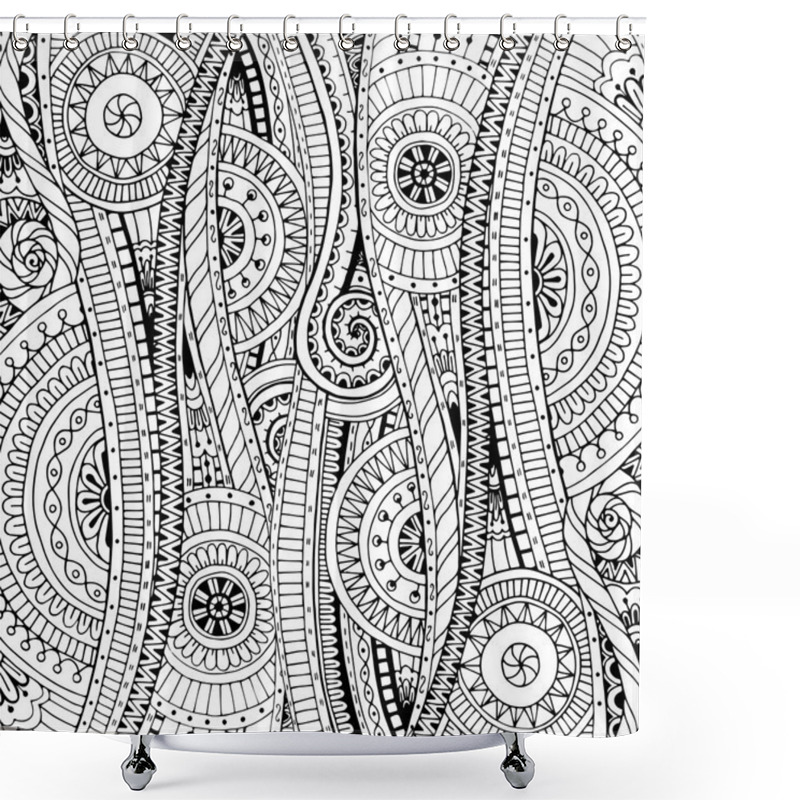 Personality  Doodle Background In Vector With Doodles, Flowers And Paisley. Vector Ethnic Pattern Can Be Used For Wallpaper, Pattern Fills, Coloring Books And Pages For Kids And Adults. Black And White. Shower Curtains