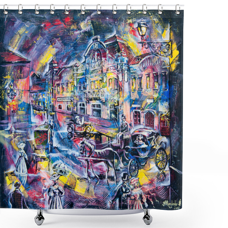 Personality  Graphic Picture Of The Oil City Of Night Shower Curtains