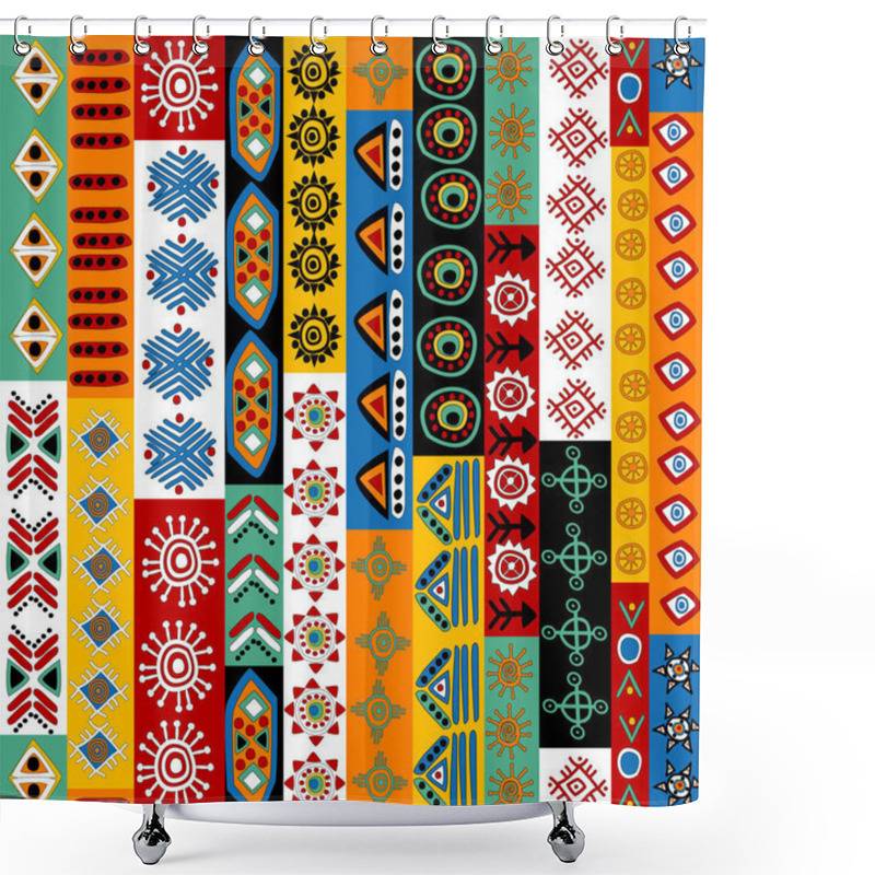 Personality  Vertical Rows With Ethnic Motifs And Symbols Shower Curtains