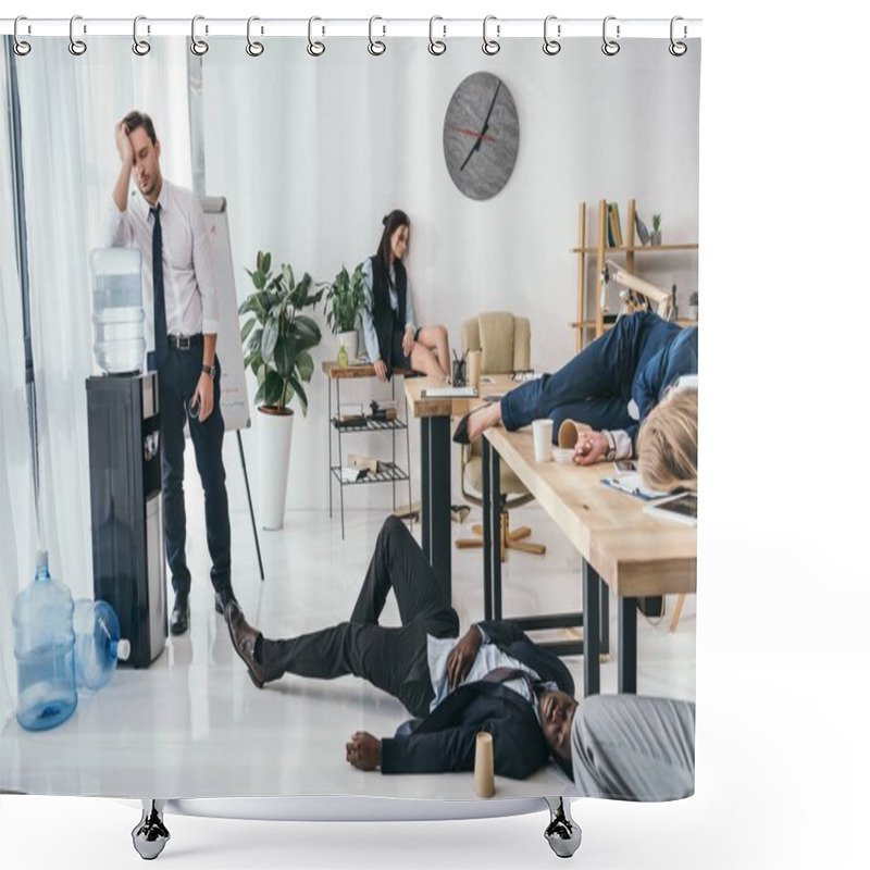 Personality  Group Of Exhausted Business Partners Sleeping At Office Shower Curtains