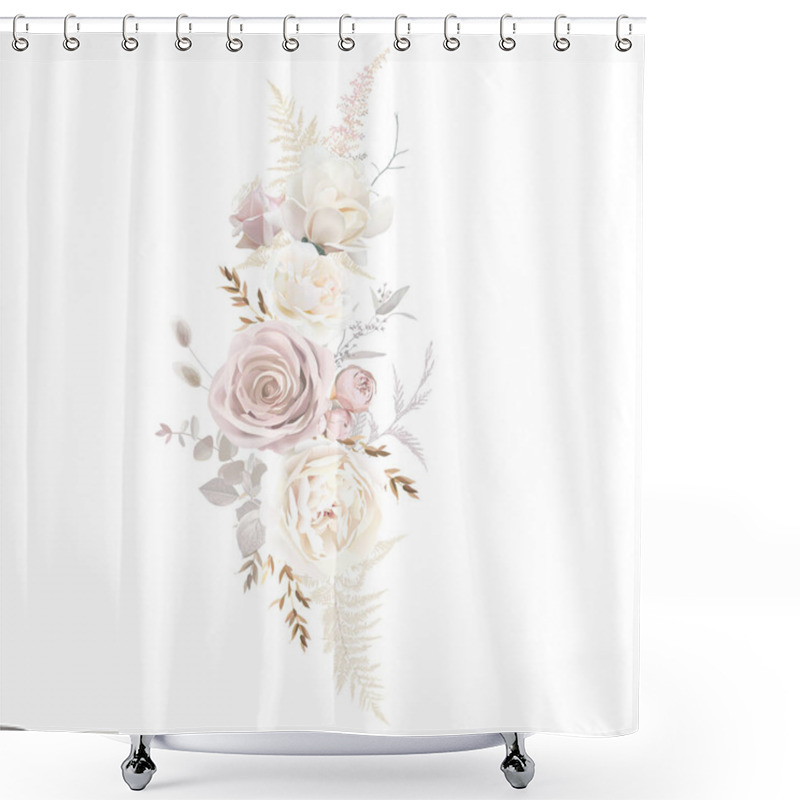 Personality  Boho Beige And Blush Trendy Vector Design Vertical Bouquet. Pastel Pampas Grass, Ivory Rose, Creamy Magnolia, Dusty Pink Rose, Dried Leaves. Wedding Blush Floral. Elements Are Isolated And Editable Shower Curtains