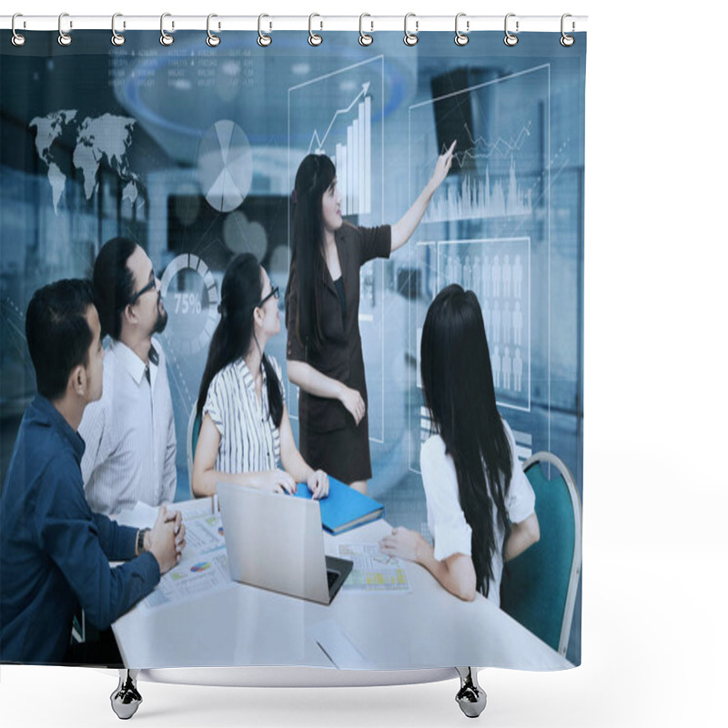 Personality  Arabian Entrepreneur Explaining Financial Chart Shower Curtains