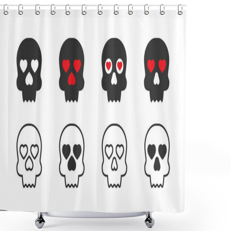 Personality  Skull Icon With Heart Shapes. Skull In Love Ironic Icon. Vector Illustration. Shower Curtains