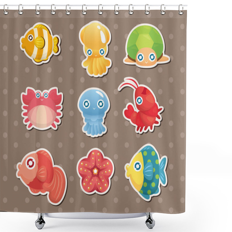 Personality  Cartoon Aquatic Anima Stickers Shower Curtains