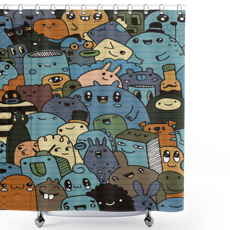 Personality  Fun Cute Cartoon Monsters For Kids Design Collection ,Hand Drawn Shower Curtains